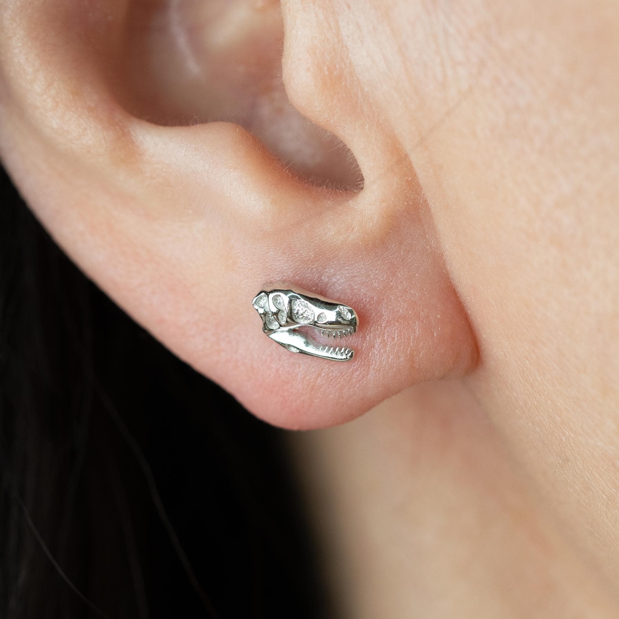 T-Rex - Orecchini a forma di dinosauro con glitter blu, regalo in argento Sterling