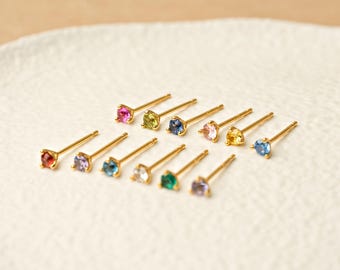 Tiny Birthstone Studs | Small Gemstone Post | Minimalist Second Piercing | Dainty Cartilage Earrings | Personalized Gift for Her (E0097)