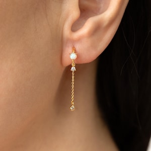 Elegant Opal Drop Earrings | October Birthstone | Bridal Wedding Jewelry | Gold Dangle | Minimalist CZ | Gift for Wife (E0146)