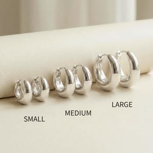 Chunky Teardrop Huggies | Dome Hoops | Waterdrop Earrings | Thick Minimalist | Modern Jewelry Gift | S M L Size | Mens Earring (EC3227) image 12