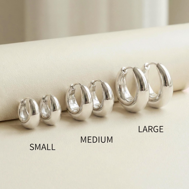 Chunky Teardrop Huggies | Dome Hoops | Waterdrop Earrings | Thick Minimalist | Modern Jewelry Gift | S M L Size | Mens Earring (EC3227) image 12