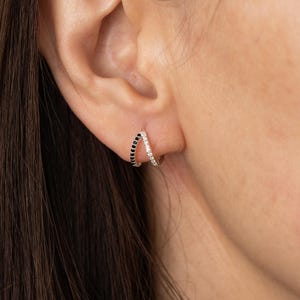 Double Hoop Huggie Earrings | Pave CZ Illusion Piercing | One Hole Two Loops | Minimalist Gold Earring | Fake Stacked Look | Gift (E0112)
