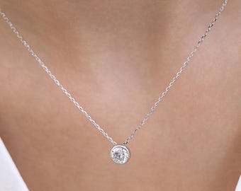 Zarte Zirkonia-Solitär-Halskette, Halskette mit schwebenden Diamanten, Feiner Brautschmuck, Schmuck für Brautjungfern, Weihnachtsgeschenk für Sie (NZ2543)