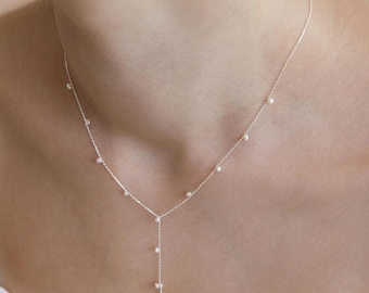 Collar de perlas de agua dulce, collar de perlas naturales, collar largo en forma de Y, joyería de perlas de plata, regalo para ella (NZ2420)