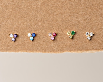 Tiny Ombre Trio CZ Stud Earrings Sterling Silver | Dainty Costume Jewelry Gift (E0028)