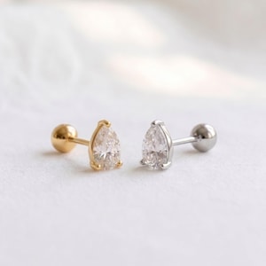 Päronskuren broskpiercing · Minimalistisk droppformad solitaireörnstift · Elegant Helix Tragus-smycke Present till henne · (PE3301-DR)