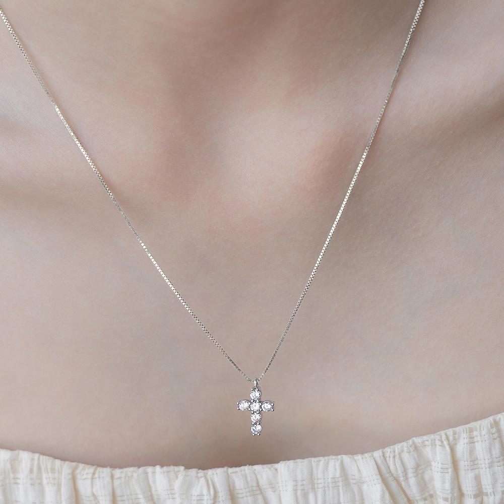 Collana Croce In Acciaio Inox Con Zirconia Cubica - Catena Regolabile 59cm