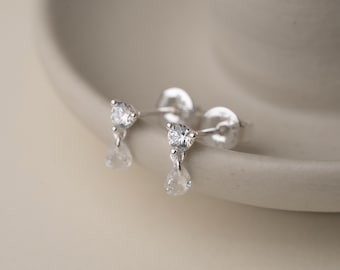 Orecchini pendenti a goccia con zirconi cubici, orecchini pendenti minimalisti, orecchini di cristallo delicati, gioielli in argento minimalisti, regalo per lei (E0009)