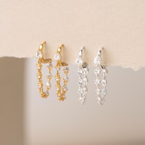 Teardrop Huggie Hoops | Pear Cut CZ Dangle | Raindrop Earrings | Bridal Wedding Jewelry | Minimalist Gold Drop | Gift for Her (E0142)