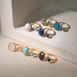 Duo ädelstensring, elegant stapelbar ring, statementring, justerbar ring, ädelstenssmycken, födelsedagspresent, perfekt mors dag-present (R0001)