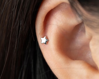 Tiny Starburst Flatback Stud Earrings in Sterling Silver,Gold Star Earrings,Minimalist Earrings,Sterling Silver Jewelry,Gift for Her(FB0016)