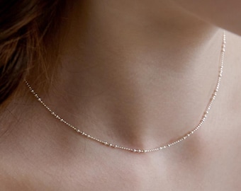 Sterling Silver Satellite Chain Necklace, Delicate Layering Chain Necklace with Triple Ball Details,Minimalist Silver Chain Choker (NZ2406)
