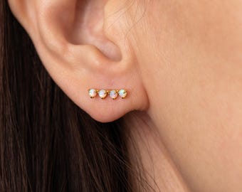 Pendientes de barra de ópalo, pendientes de barra, pendientes de ópalo, joyería única de ópalo, joyería minimalista de plata, regalo perfecto para ella (E0130)