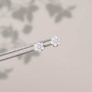 Dainty Opal Flower Flatback Earring,Floral Screwback Earrings,Everyday Sterling Silver Earrings,Minimalist Jewelry,Gift for Her (FB0009)