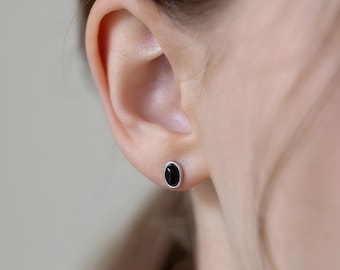 Oval Edelstein Ohrstecker, runde Jade Ohrstecker, zierlicher Jade Schmuck, alltäglicher Edelstein Schmuck, Quarz Ohrringe, perfektes Geschenk für sie (E0236)