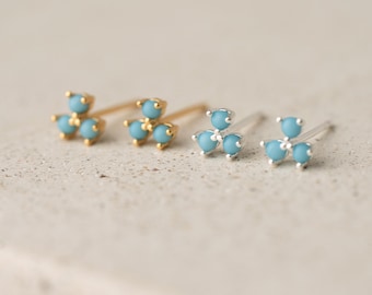 Mini Turquoise Trio Stud Earrings in Sterling Silver,Dainty Stud Earrings,Minimalist Jewelry,Perfect Stacking Earrings (E0037)