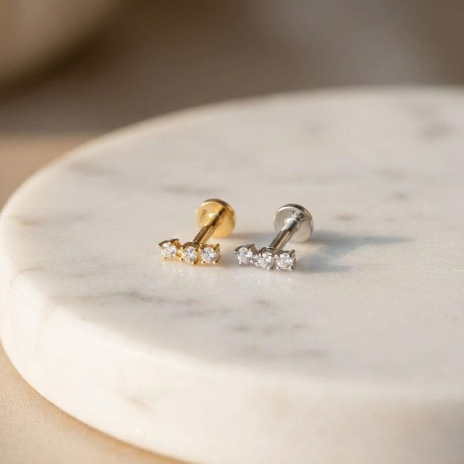3 Stone Curved Cartilage Earring - Etsy