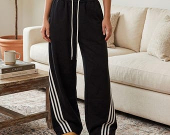 Y2K Oversized Wide Leg Sweatpants Women's Baggy Lounge Pants With Stripe Pockets