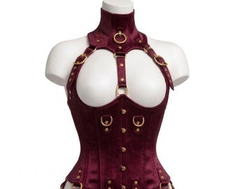 Handmade Red Satin Overbust Corset: Steel Boned, Lace-Up Front - burgundy Corset | Gift For Her