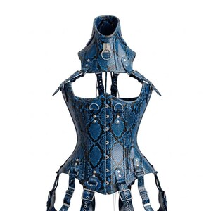 Real Python Leather Steel Boned Corset Bodysuit | Lace-Up Front Harness Festival Outfit