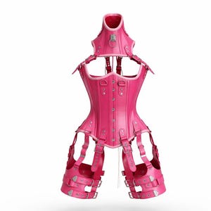 本革オーバーバストコルセット：スチールボーン入り、フロントレースアップ - ピンクコルセット | 彼女へのギフト