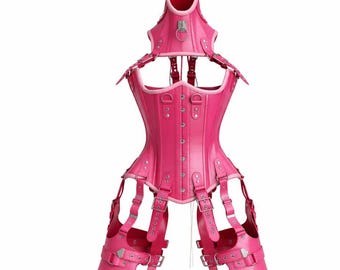 Real Leather Overbust Corset: Steel Boned, Lace-Up Front - Pink Corset | Gift For Her