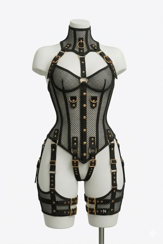 Handmade Black Mesh Corset Top, Lace-Up Bustier, Gothic Lingerie Steampunk Festival Bodysuit | Gift For Her