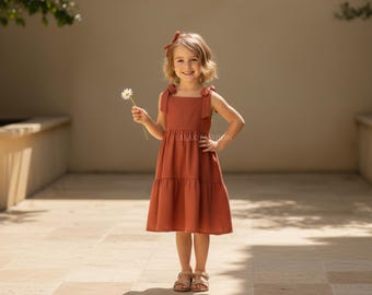 Leinenkleid für Mädchen, Kleinkind-Sommer-Blumenkleid, ärmellose Kinder Boho-Outfit für besondere Anlässe