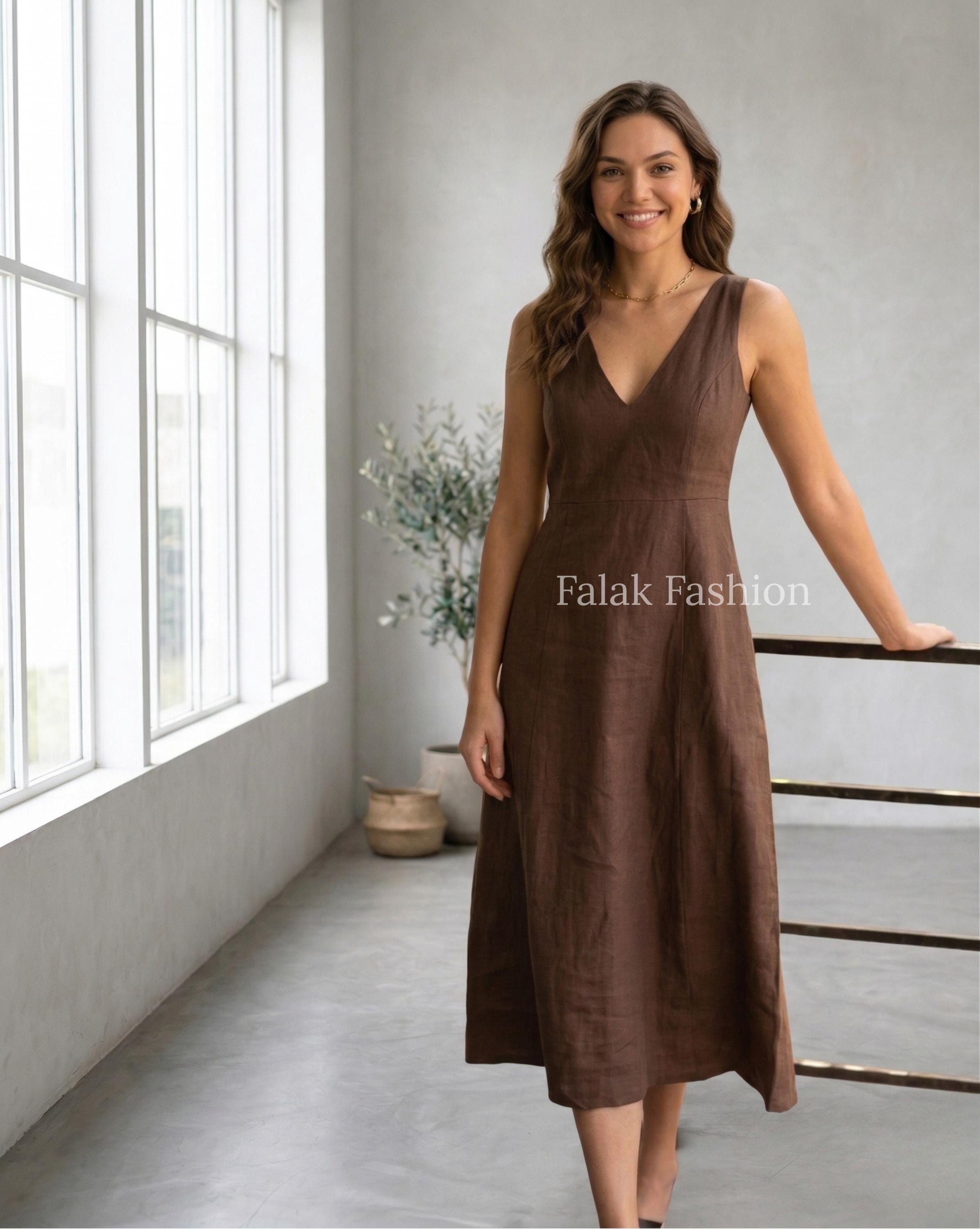 Brown Sleeveless Midi Dress - Etsy