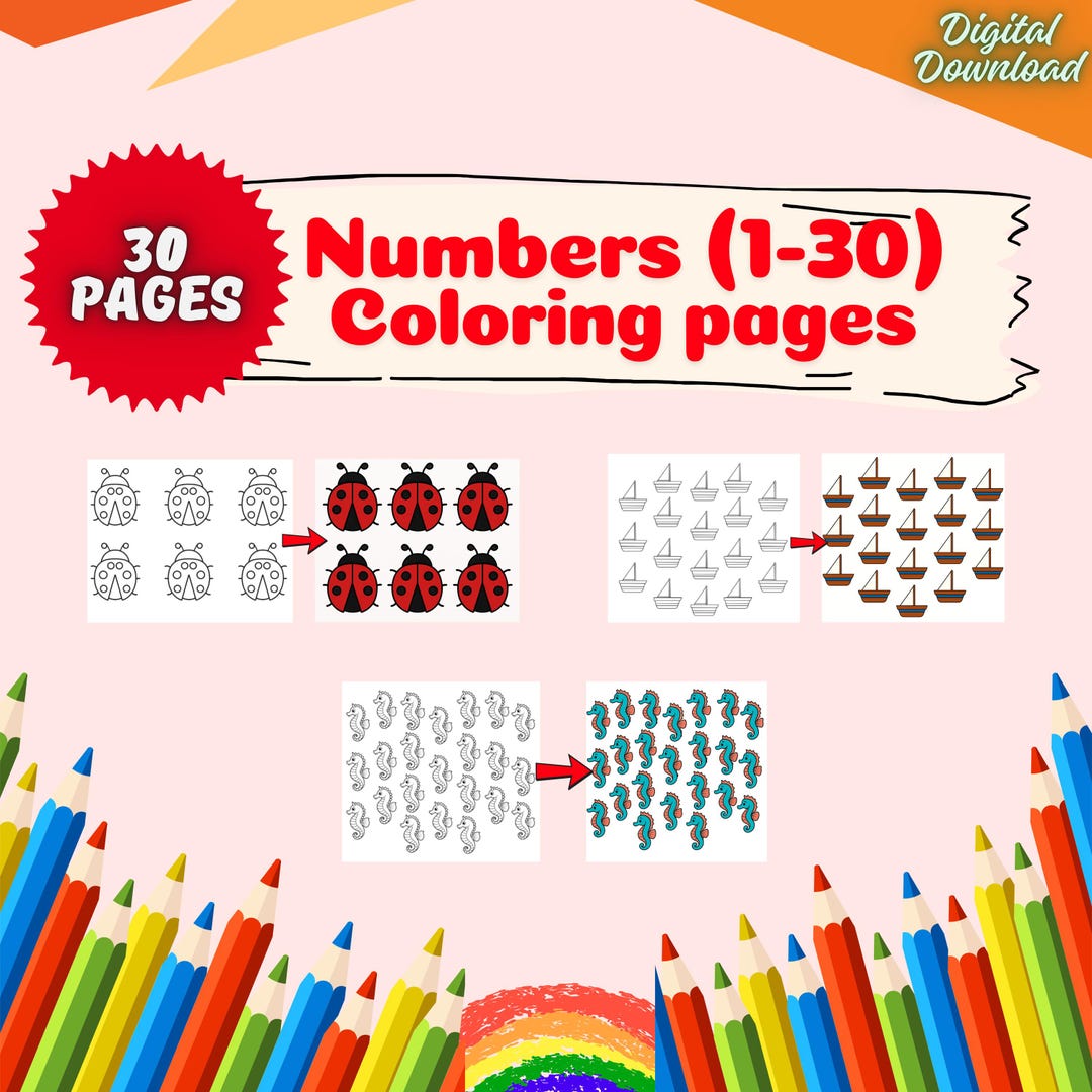 Numbers Coloring Book for Kids | Printable Number Coloring Pages 1-30 ...