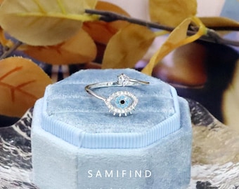 Sterling Silber Evil Eye Ring: Verstellbarer Nazar Boncuk, Cubic Zirkonia