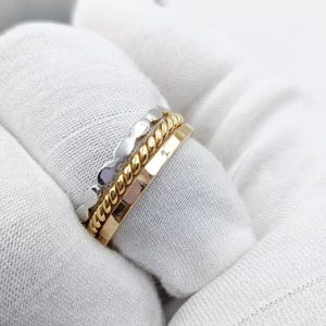 14k Gold Filled Stackable Ring, 925 Silver, Twisted Band, Rose Gold Connected Ring, Mixed Metal Stackable Rings, 3 Set Ring, Rings for Women