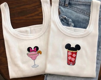 Camiseta sin mangas de Epcot bordada a medida, camiseta corta de cóctel de Mickey, Minnie, Donald y Goofy, camiseta para vacaciones en grupo, atuendo para despedida de soltera
