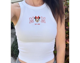 Débardeur brodé maman Minnie Disney personnalisé, chemise maman Disney EST, débardeur court Minnie Mama, tenue de vacances Disney, cadeau fête des mères