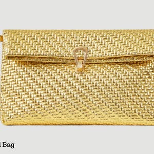 金色の織りクラッチバッグ、金具ロック付き、エレガントなエンベロープバッグ