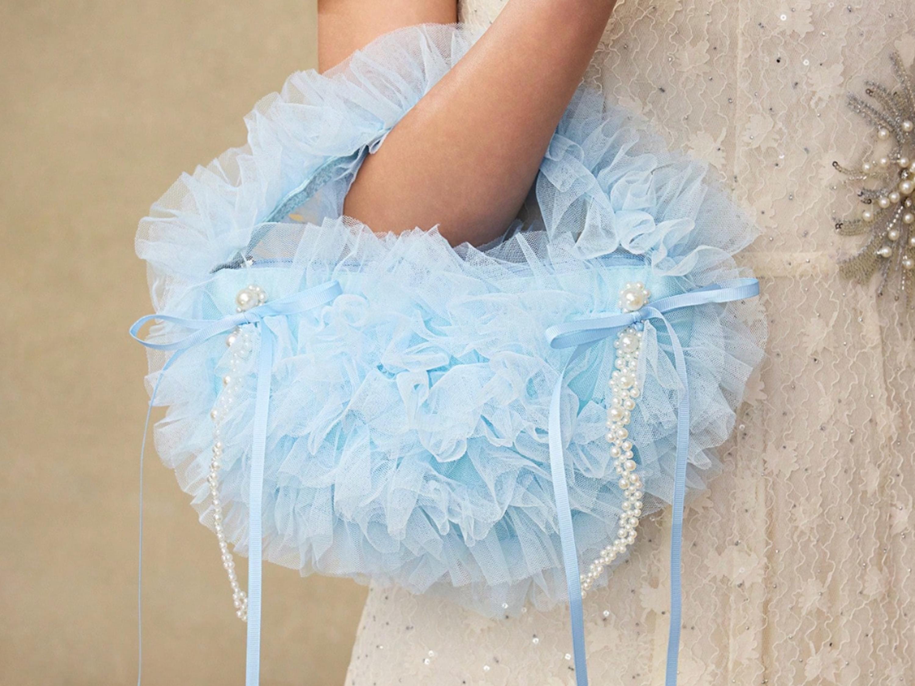 Blue Mesh Pearl Bow Handbag – Ruffle Tulle Purse - Etsy