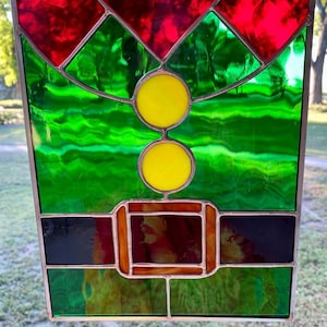 Contemporary Stained Glass Holiday Christmas Elf Panel (PLG310)