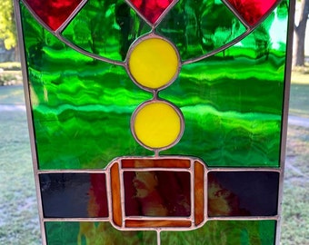 Contemporary Stained Glass Holiday Christmas Elf Panel (PLG310)