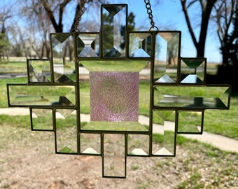 Contemporary Stained Glass Dichroic Bevel Suncatcher Panel (PLG261)