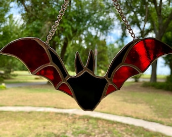 Contemporary Stained Glass Halloween Bat Panel Suncatcher (PLG314)