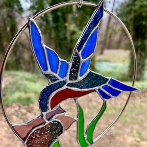 Contemporary Stained Glass Panel Hummingbird Ring (PLG375)