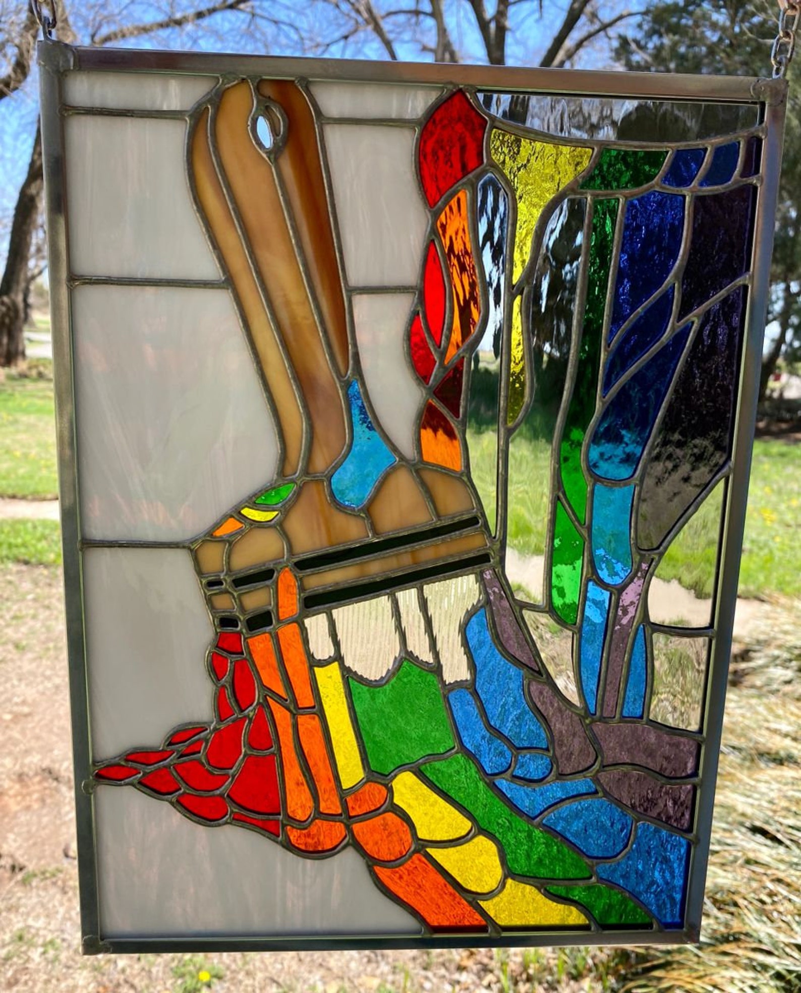 Contemporary Stained Glass Colorful Paint Brush Panel PLG260 Etsy