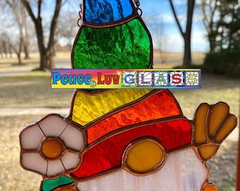 Contemporary Stained Glass Flower Gnome Colorful (PLG328)