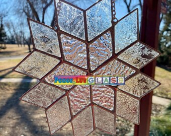 Contemporary Stained Glass Panel Suncatcher - Clear Diamond Star (PLG231)