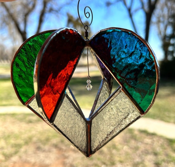 Attrape-soleil en forme de cœur coloré en vitrail contemporain PLG337 -   Canada