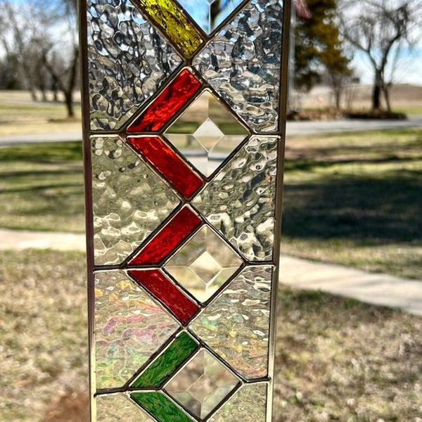 Contemporary Stained Glass Panel - Colorful Geometric Simply Vertical (PLG335)