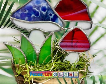 Contemporary Stained Glass Mushroom Garden with Stand (PLG388)