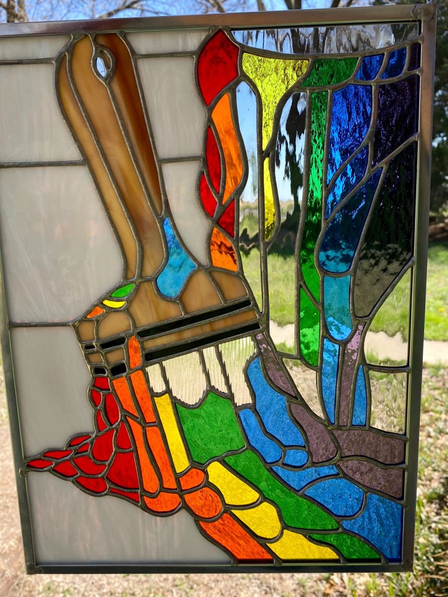 Contemporary Stained Glass Colorful Paint Brush Panel (PLG260)