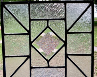 Contemporary Leaded Stained Glass Panel Transparent Geometric Leaded Window Panel (PLG294)