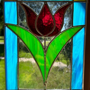 Contemporary Stained Glass Panel Spring Tulip Panel (PLG368)